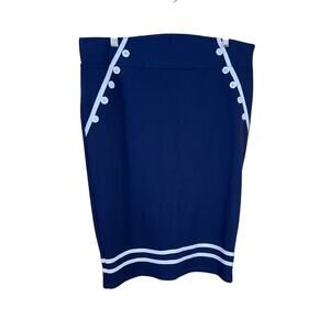 Torrid Pencil Skirt Midi Blue White Button Retro Sailor Nautical Casual Size 16